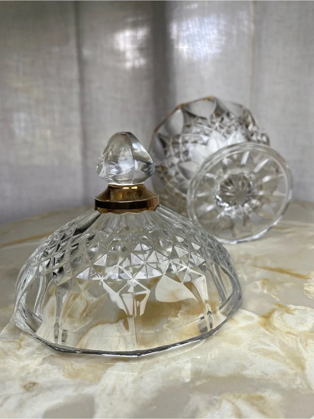 Vintage Cristal D’Arques Longchamp Gold Crystal Lidded Candy Dish